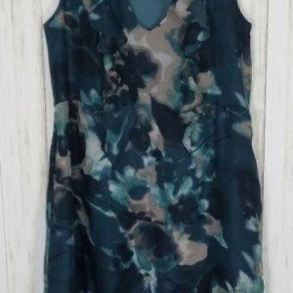 LOFT Teal Ruffled Sleeveless Printed Shift Dress - Picture 4 of 5